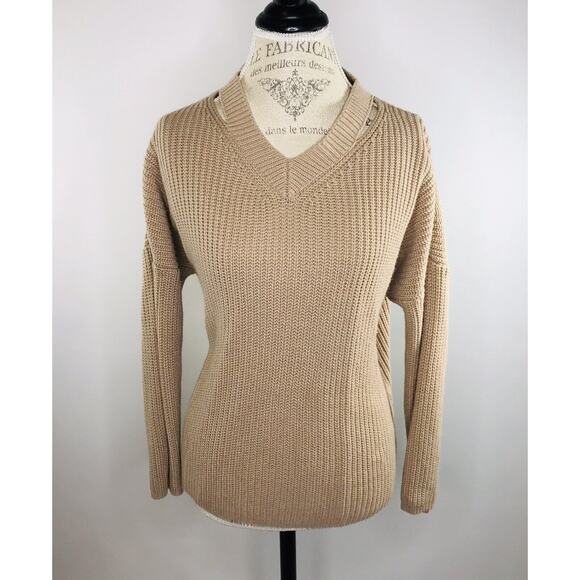Dreamers by Debut Sweater Womens Size Small Brown V Neck Cutout - Picture 1 of 3